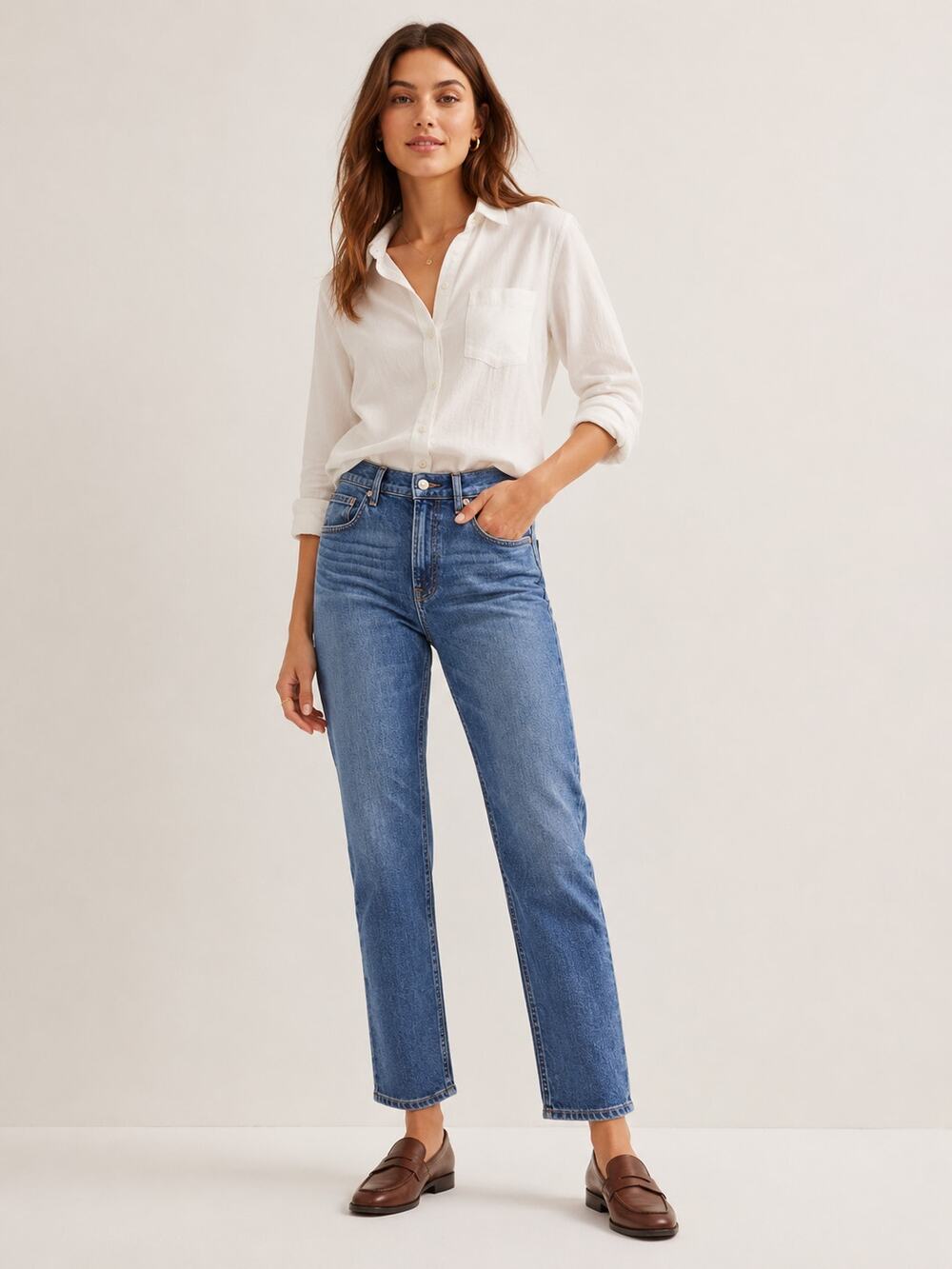 Everlane Women's Size 32 Straight Ankle Jeans Medium Wash Stretch Denim